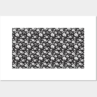 White flowers on black seamless pattern Posters and Art
